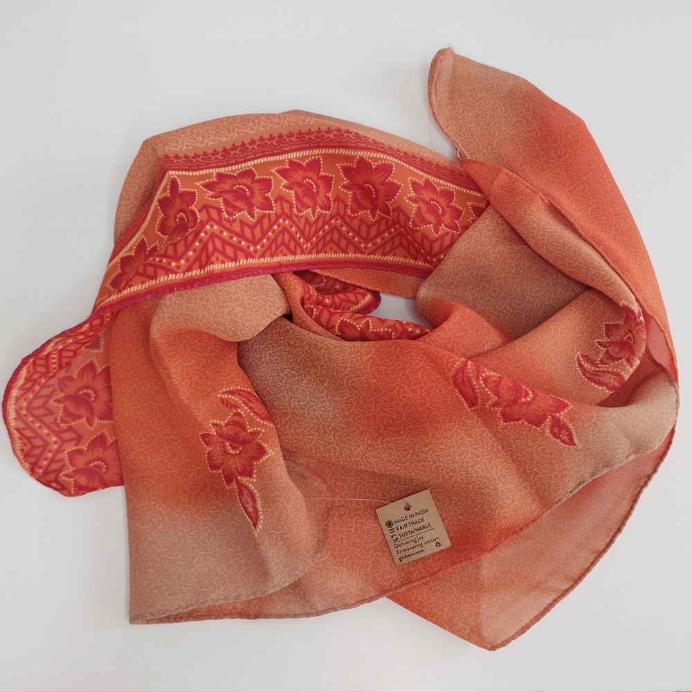 NWT GlobeIn Orange Floral Square Neckerchief Scarf - Picture 2 of 8